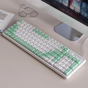 Langtu GK102 Type-C Wired Gaming Keyboard,Gold Switches Mechanical Keyboard, ABS Keycaps,19 Rainbow LED Backlight Effects,Full Anti-Ghosting (102Keys, Green White)