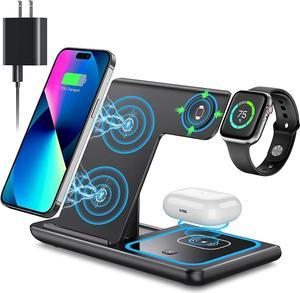 Wireless Charger Corn 3 in 1 Wireless Charging Station Fast Wireless Charger Stand for iPhone 14131211ProMaxXSXRX8Plus for Apple Watch 765432SE for AirPods 32ProBlack