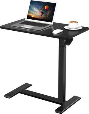 FLEXISPOT Medical Adjustable Overbed Bedside Table with Wheels Pneumatic Mobile Standing Desk Laptop Desk Rolling Computer Cart Movable Overbed Table Hospital Home Use(27.6" W x 15.7" D, Black Table)