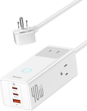 USB C Charger, Baseus PowerCombo Pro 40W, Surge Protector Power Strip, 6-in-1 USB C Charging Station with 3 Outlets, 2 USB-C Ports, USB Port, for Nightstand, Travel, TV Cabinet, and End Table White