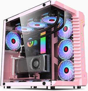 CORN Robin 3 - Fully See-Through Design PC Gaming Case, Support 360 Water Cooling, Panoramic Side View Of Tempered Glass,Motherboard Support ATX, Micro-ATX - Pink