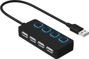 4 Port USB 2.0 Data Hub with Individual LED lit Power Switches [Charging NOT Supported] for Mac & PC (HB-UMLS)