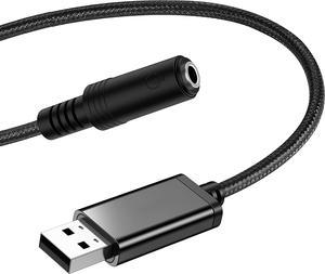 USB to 3.5mm Jack Audio Adapter, USB to Aux Cable with TRRS 4-Pole Mic-Supported USB to Headphone AUX Adapter Built-in Chip External Sound Card for PC PS4 PS5 and More [9.8 inch]