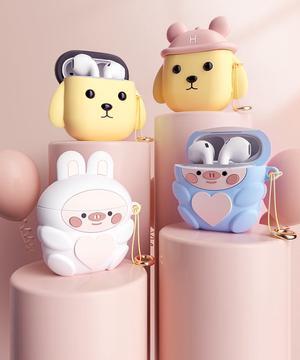 HP Bluetooth Headset H10H Wireless Cute Earphone New Arrivals Blue Rabbit Pig Earphones Cover-Pink