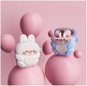 HP Bluetooth Headset H10H Wireless Cute Earphone New Arrivals Rabbit Pig Earphones Cover for Couples-Pink