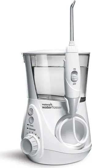 Waterpik Aquarius Water Flosser Professional For Teeth, Gums, Braces, Dental Care, Electric Power With 10 Settings, 7 Tips For Multiple Users And Needs, ADA Accepted, Black WP-662-White