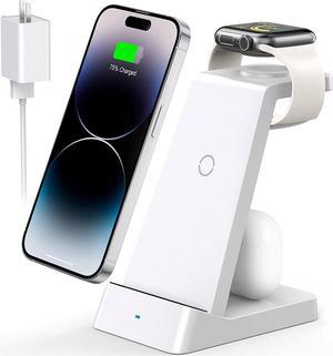 Wireless Charging Station, 18W Fast Wireless Charger Compatible with iPhone 14/13/12/11/Pro/SE/XS/XR/X/8 Plus/8, 3 in 1 Wireless Charging Dock Stand for Apple Watch Series & Airpods (with Adapter)