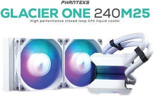 Phanteks GLACIER ONE 240 M25 A-RGB AIO Liquid CPU Cooler, Infinity Mirror Pump Cap Design, 2X Silent 120mm M25 PWM Fans, White