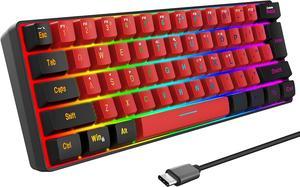 Corn 60% Wired Gaming Keyboard,True RGB Mini Keyboard, Waterproof Small Compact 61 Keys Keyboard for PC/Mac Gamer, Typist, Travel, Easy to Carry on Business Trip(Black-Red)