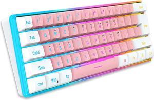 Corn 60 Wired Gaming Keyboard True RGB Mechanical Feeling UltraCompact Mini Keyboard with Detachable Cable White and Pink Color