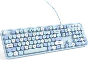 Corn Wired Computer Keyboard - Blue Colorful Full-Size Round Keycaps Typewriter Keyboards for Windows, Laptop, PC, Desktop, Mac