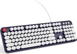 Corn  Wired Computer Keyboard - Dark Blue Full-Sized Round Keycap Typewriter Keyboards, Plug Play USB Keyboard for Windows, PC, Laptop, Desktop, Mac