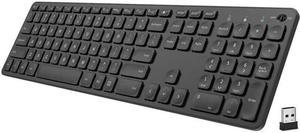 2.4G Wireless Keyboard Ultra Slim Full Size Keyboard with Numeric Keypad and Media Hotkey for Computer/Desktop/PC/Laptop/Surface/Smart TV and Windows 10/8/ 7 Built-in Rechargeable Battery
