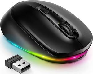 Corn Wireless Mouse - Rechargeable Light Up Mouse for Laptop, Small Cordless Mice with Quiet Click & LED Rainbow Lights for Kids' Chromebook, Windows, Mac PC Computer - Black