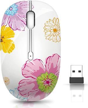 Wireless Mouse with Nano Receiver for PC, Laptop, Notebook, Computer, MacBook, Less Noise, Portable Mobile Optical Mice.(Flower)