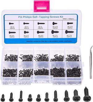 10 Kinds Small Multi-Purpose M1 M1.2 M1.4 M1.7 Phillips Head Micro Screws Self-Tapping Electronic Screws Assortment Kit Pack of 1000