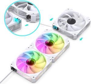 JONSBO ZG-120 ARGB 3 in 1 CPU Fan 5V 3 Pin PC Case Fan, Motherboard AURA SYNC,Magic Interface, Wire-free Splicing, Shock Reduction and Low Noise, Hydraulic Bearing, 120*120*25mm, White