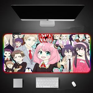 Large Office RGB LED Illumination Mouse Pad Mat Game Gamer Spy x Family Gaming Mousepad Keyboard Compute Anime Girl Desk Mat Rug