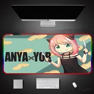 Large Office RGB LED Illumination Mouse Pad Mat Game Gamer Spy x Family Gaming Mousepad Keyboard Compute Anime Girl Desk Mat Rug