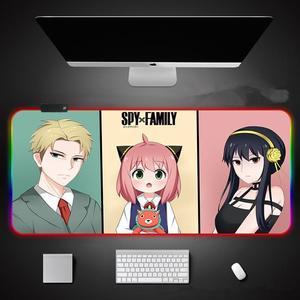 Large Office RGB LED Illumination Mouse Pad Mat Game Gamer Spy x Family Gaming Mousepad Keyboard Compute Anime Girl Desk Mat Rug