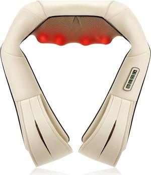 Shiatsu Neck and Back Massager with Soothing Heat, Electric Deep Tissue 3D Kneading Massage Pillow for Shoulder, Leg, Full Body Muscle Pain Relief, Car, Office and Home Use-Beige