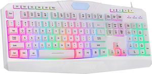 Corn K503 PC Gaming Keyboard, Wired, Multimedia Keys, Silent USB Keyboard with Wrist Rest for Windows PC Games (RGB LED Backlit with Macro Recording)  White
