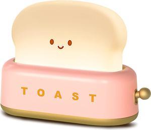 Cute Desk Decor Toaster Lamp, Kawaii LED Toast Bread Night Light Rechargeable and Portable Light with Timer, Christmas Gifts Ideas for Baby Kids Girls Teens Teenages. Pink