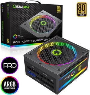 GAMEMAX RGB-850 Pro Fully Modular Power Supply, 80 PLUS Gold Certification, 12V Synchronous Rectification Design, 140mm ARGB Fan, Support Motherboard RGB Light Synchronization