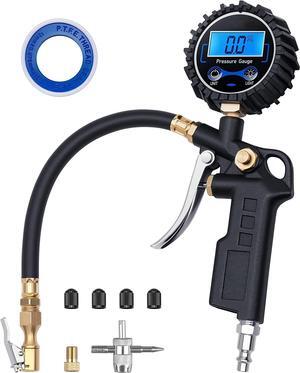 CORN Digital Tire Pressure Gauge with Inflator, 250 PSI Air Chuck and Compressor Accessories Heavy Duty with Quick Connect Coupler, 0.1 Display Resolution, Car Accessories for SUV, Truck, RV