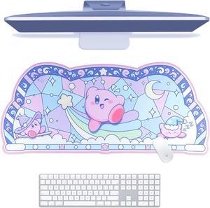 Corn Kirby Desk Pad | Kawaii Cute Anime Keyboard Gaming PC Laptop Mat | Large Super Smash Star Allies Forgotten Land Large Mat Mousepad | Pastel Pink Blue Desk Blotter Protector