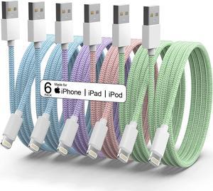 iPhone Charger Apple MFi Certified 6Pack 336669 FT Long Lightning Cable Fast USB Charging High Speed Data Cord Compatible iPhone 14 13 12 11 Pro Max XR XS X 8 7 6 Plus SE  Pastel Cute Colors