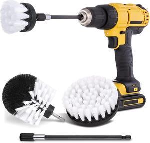 4 Pcs Drill Brush Car Detailing Kit with Extend Attachment, Soft Bristle Power Scrubber Brush Set for Cleaning Car, Boat, Seat, Carpet, Upholstery and Shower Door - White