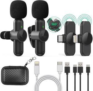 Wireless Lavalier Microphones for iPhone ipad Android, (2 Mics with 2 Receivers) 2.4Hz Plug-Play Reverberation,Auto-Sync Lapel Microphone for Facebook, YouTube,TikTok,Video Recording,Vloggers