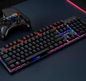 Rapoo V500 SE Wired Mechanical Gaming Keyboard Blue Switches, Dust and Water Resistance Rainbow LED Gaming Keyboard for Windows PC Gamers (104Keys, Black)