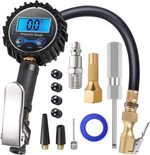 CORN Digital Tire Inflator with Pressure Gauge, 250 PSI Air Chuck and Compressor Accessories Heavy Duty with Rubber Hose and Quick Connect Coupler Car Accessories for 0.1 Display Resolution