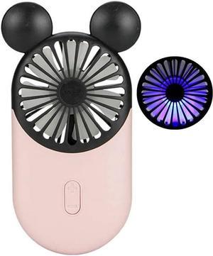 CORN Cute Personal Mini Fan, Handheld & Portable USB Rechargeable Fan with Beautiful LED Light, 3 Adjustable Speeds, Portable Holder, for Indoor Or Outdoor Activities, Cute Mouse (Pink)