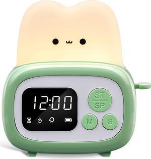 Corn Cute Timer with Clock and Night Light, Mini Toaster Shape lamp with LED Alarm Clock Timer for Kids and Adults, Study Tool for Kids Desk,Timer for Home Exercise,Lamp for Bedroom,Bedside Green