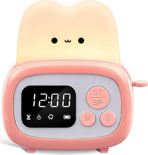 Corn Cute Timer with Clock and Night Light, Mini Toaster Shape lamp with LED Alarm Clock Timer for Kids and Adults, Study Tool for Kids Desk,Timer for Home Exercise,Lamp for Bedroom,Bedside Pink