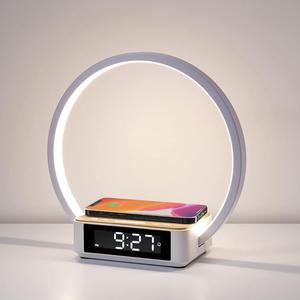 Corn Bedside Lamp, Touch Table Lamp with Wireless Charger, Nightstand Lamp with Clock, Wake-Up Light 3 Levels Brightness LED Night Light for Bedroom, Living Room, Nightstand