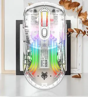 Corn 2.4G wireless/BT wireless/USB wired gaming Mice with Transparent Crystal Shell,Silent Click,RGB Backlit,2400 DPI-White