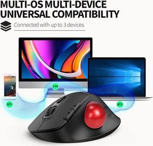Bluetooth Trackball Mouse, Wireless Ergonomic Rollerball Mouse with 2400DPI, Smooth Easy Thumb Control, 3 Devices Connection, Red Ball, Compatible for Windows, PC, Mac (MT1-Black)