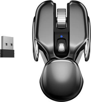 Rechargeable Wireless Mouse with 2.4GHz Nano USB Receiver, Metal Base, Ergonomic Optical Portable Mouse for PC,Laptop,Computer,Tablet- Sliver/Metal Grey Mouse