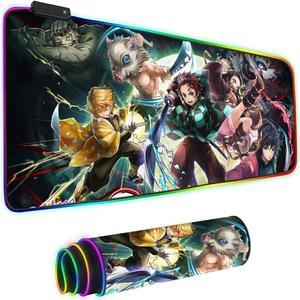 RGB Extended Large Gaming Mouse Pad ,Laptop Desk Pad,Mousepad with Stitched Edge Frame & Non-Slip Rubber Base,Computer Keyboard and Mice Pads Mouse Mat , 35.4*15.7*0.16 inch,Anime Demon Slayer