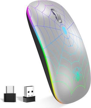 Wireless Mouse, Led Mouse Portable Mobile Optical Cordless Mouse with USB and Type C Receiver, 3 Adjustable DPI Wireless Computer Mouse for Mac Book, Laptop, Desktop, Windows, PC - Silver