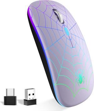 Wireless Mouse, Led Mouse Portable Mobile Optical Cordless Mouse with USB and Type C Receiver, 3 Adjustable DPI Wireless Computer Mouse for Mac Book, Laptop, Desktop,Windows, PC - Purple