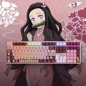 Demon Slayer Kamada Tanjiro Nezuko Co-branded 108 Keys Mechanical Keyboard Three-mode Bluthtooth 5.0 2.4GWireless Type-C Wired Gaming Keyboard, RGB Backlight Hot-swappable