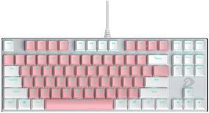 Dareu EK815 USB Wired Blue LED Backlight 87 Keys Mechanical Keyboard,Black Switch-Pink / White