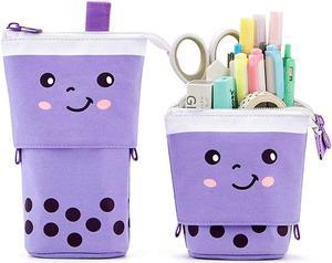 Boba Cute Standing Pencil Case for Kids, Pop Up Pencil Box Makeup Pouch, Stand UP Christmas Gift kids Pen Holder Organizer Cosmetics Bag, Kawaii Stationary (purple)