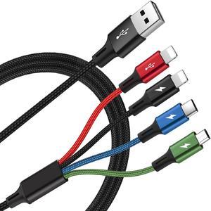 Multi Charging Cable [2Pack 6Ft] 4 in 1 Nylon Braided Multi Fast Charging Cord Multiple Charger Cable USB Cable Adapter IP/Type C/Micro USB Port for Cell Phones Tablets Samsung Galaxy PS & More