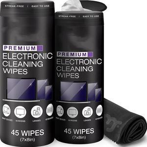 Electronic Wipes Streak-Free (90-Wipes) - Screen Cleaner Wipes for TVs, Monitors, Laptops, Phones, Computers, & More - TV Screen Cleaner - MagicFiber Microfiber Cloth Included